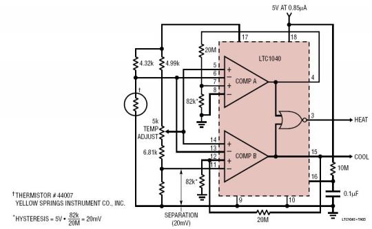 5V 電源供電的熱敏電阻加熱 / 冷卻自動(dòng)溫度調(diào)節(jié)器