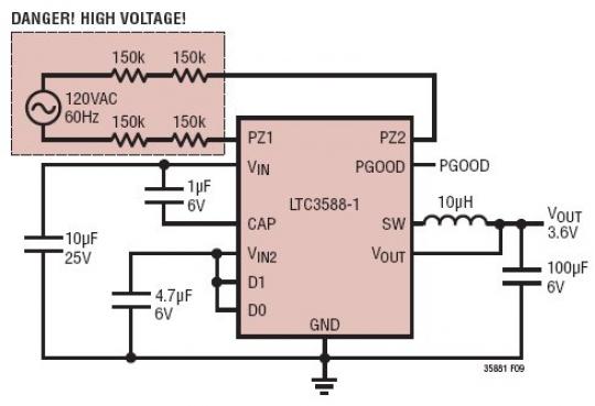 AC 線路供電的 3.6V 降壓型穩(wěn)壓器具有大的輸出電容器以支持重負載
